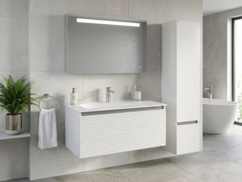 TMP TROYA100 fali fürdőszobabútor - Akrivit öntött műmárvány mosdóval - 100 x 48,5 cm