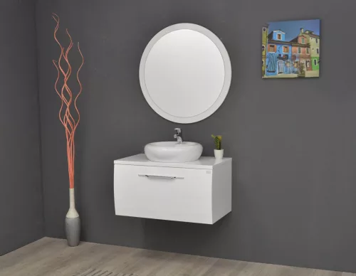 TMP MOON fürdőszobai tükör 80 cm - fehér keret - kerek