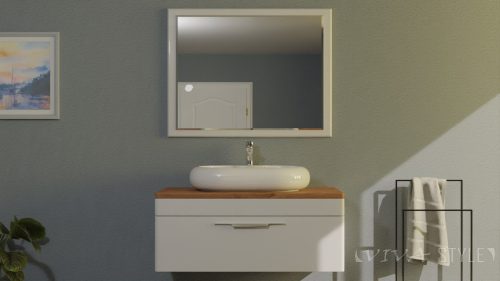 TMP MOON 90 cm fehér - natúr dió - függesztett fürdőszobabútor mosdó nélkül - TOP COUNTER mosdókhoz