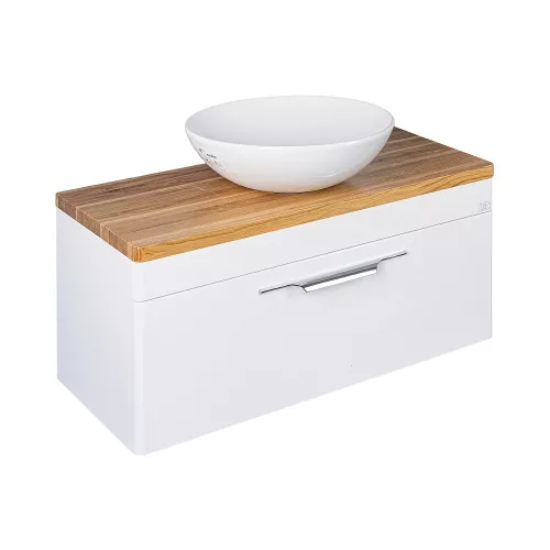 TMP MOON 90 cm fehér - natúr dió - fali fürdőszobabútor - mosdó nélkül - Top Counter mosdókhoz