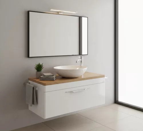 TMP MOON 90 cm fehér - natúr dió - fali fürdőszobabútor - mosdó nélkül - Top Counter mosdókhoz