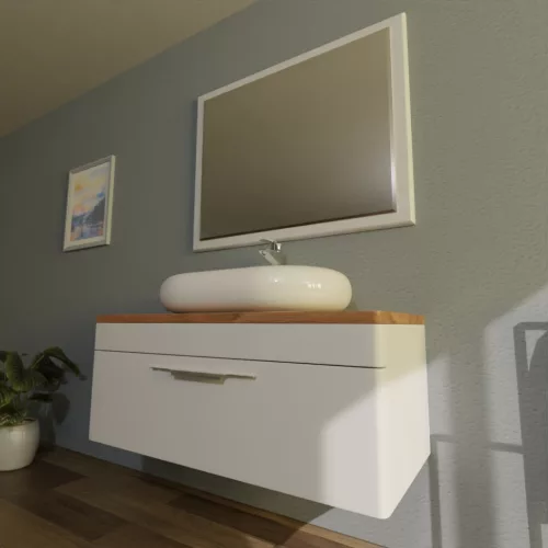TMP MOON 90 cm fehér - natúr dió - fali fürdőszobabútor - mosdó nélkül - Top Counter mosdókhoz