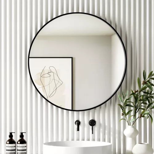 TMP IRON fürdőszobai tükör - FEKETE keret - kerek - 80 cm
