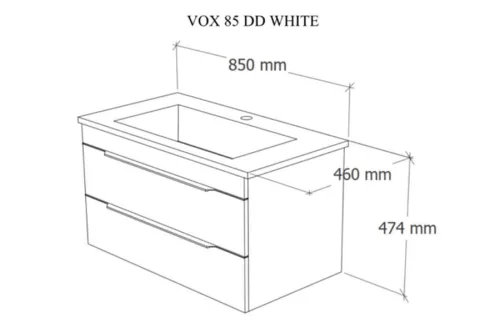 TMP VOX 85 FEHÉR fali fürdőszobabútor - öntött műmárvány mosdóval - 85 x 47 cm