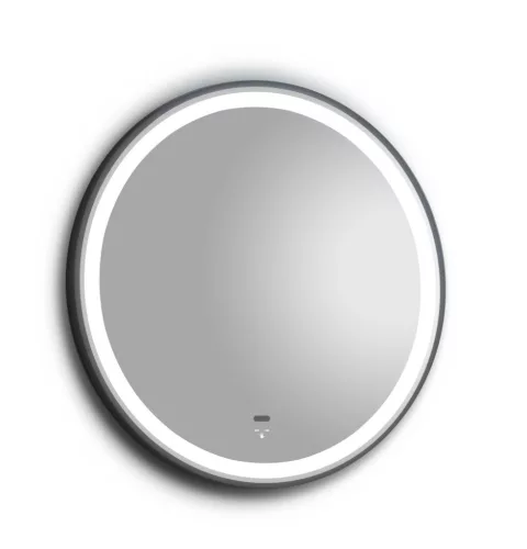 TMP IRON fürdőszoba tükör - FEKETE keret - kerek - LED világítással - érintésmentes kapcsoló - 90 cm