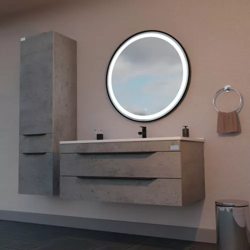 TMP IRON fürdőszoba tükör - FEKETE keret - kerek - LED világítással - érintésmentes kapcsoló - 90 cm
