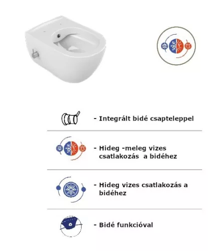 CeraStyle CITY fali WC - BEÉPÍTETT bidé funkcióval - rimless - perem nélküli