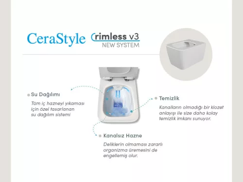 CeraStyle HERA fali WC - rimless - perem nélküli - rejtett szerelésű - 52 cm