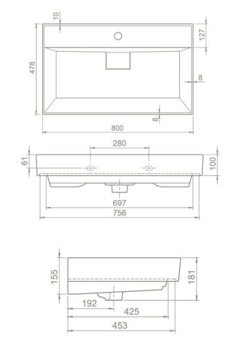 CeraStyle SHARP - porcelán mosdókagyló - 80 x 48 cm