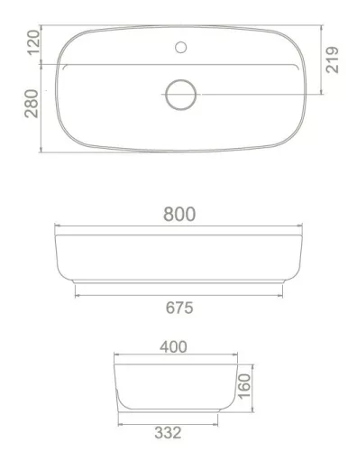 CeraStyle AQUA - PULTRA ültethető - Top Counter - porcelán mosdó - 80 x 40 cm