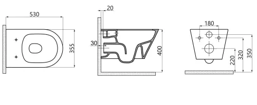 Sanovit AVVA fali WC - rimless - perem nélküli - rejtett szerelésű - 53 cm