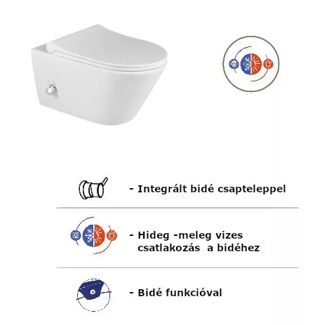Sanovit AVVA fali WC - BEÉPÍTETT bidé funkcióval - rimless - perem nélküli - 53 cm
