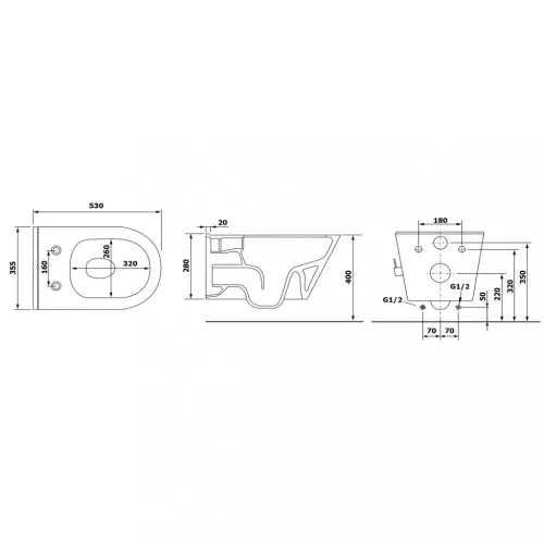 Sanovit AVVA fali WC - BEÉPÍTETT bidé funkcióval - rimless - perem nélküli - 53 cm