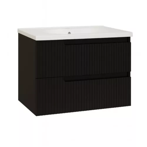 Piramida EURIDIKA fali fürdőszobabútor - műmárvány mosdóval -2 fiókos - PINO FEKETE - 100 x 48 x 53