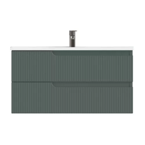 Piramida EURIDIKA fali fürdőszobabútor - műmárvány mosdóval -2 fiókos - PINO ZÖLD - 100 x 48 x 53 cm