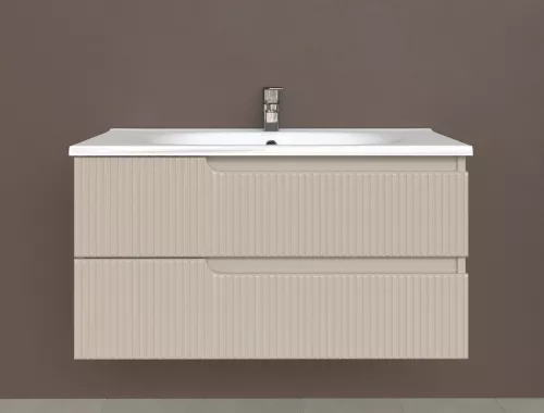 Piramida EURIDIKA fali fürdőszobabútor - műmárvány mosdóval -2 fiókos - PINO BÉZS - 100 x 48 x 53 cm