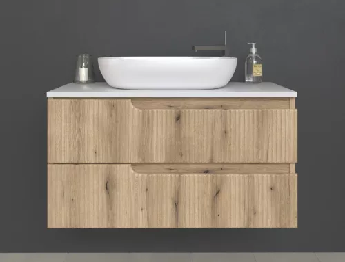 Piramida EURIDIKA fali fürdőszobabútor - mosdópult mosdó nélkül -2 fiókos - PINO TÖLGY- 98x48x53 cm