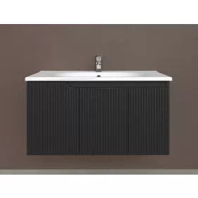   Piramida EURIDIKA fali fürdőszobabútor - műmárvány mosdóval -3 ajtós - PINO FEKETE- 100 x 48 x 53 cm
