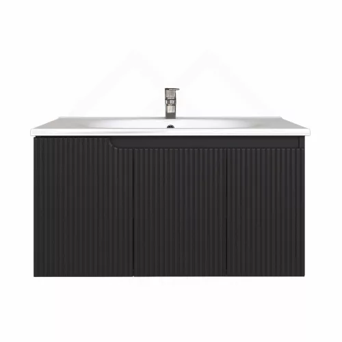 Piramida EURIDIKA fali fürdőszobabútor - műmárvány mosdóval -3 ajtós - PINO FEKETE- 100 x 48 x 53 cm