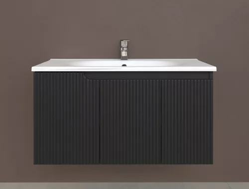 Piramida EURIDIKA fali fürdőszobabútor - műmárvány mosdóval -3 ajtós - PINO FEKETE- 100 x 48 x 53 cm