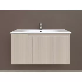   Piramida EURIDIKA fali fürdőszobabútor - műmárvány mosdóval -3 ajtós - PINO BÉZS - 100 x 48 x 53 cm