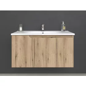   Piramida EURIDIKA fali fürdőszobabútor - műmárvány mosdóval -3 ajtós - PINO TÖLGY - 100 x 48 x 53 cm