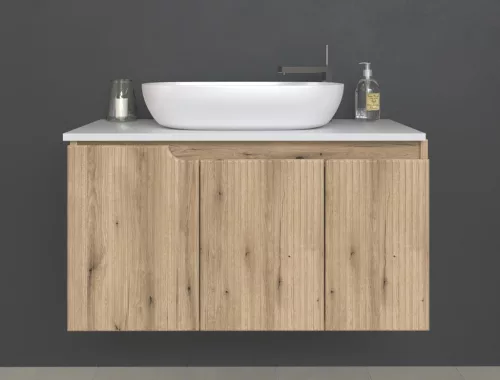 Piramida EURIDIKA fali fürdőszobabútor - mosdópult mosdó nélkül -3 ajtós - PINO TÖLGY - 100 x 48 x 53 cm