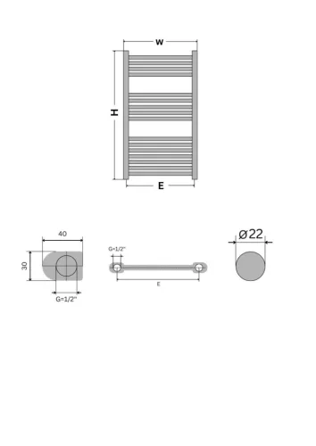 Törölközőszárító radiátor - Viva Platinum Therm - ÍVES - fehér - 600 x 1000 mm