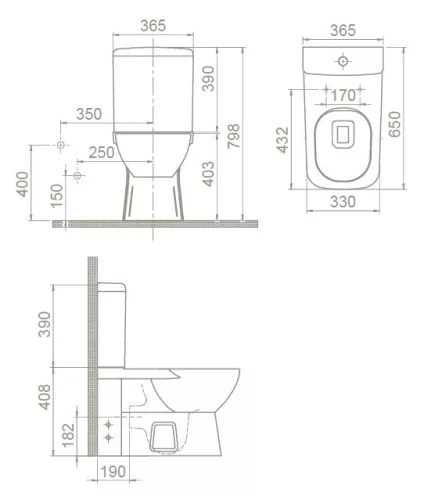CeraStyle DURU monoblokk WC - BEÉPÍTETT bidé funkcióval -csaptelep nélkül -perem nélküli -mély öbl.