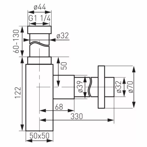 VivaStyle QUADRO LUX mosdószifon - króm - szögletes - fém - leeresztő nélkül - Ø 5/4" - Ø 32 mm