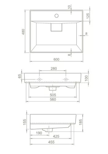 TMP TRIO 60 álló fürdőszobabútor - CeraStyle SHARP - 37100 mosdóval - 60 x 48 cm