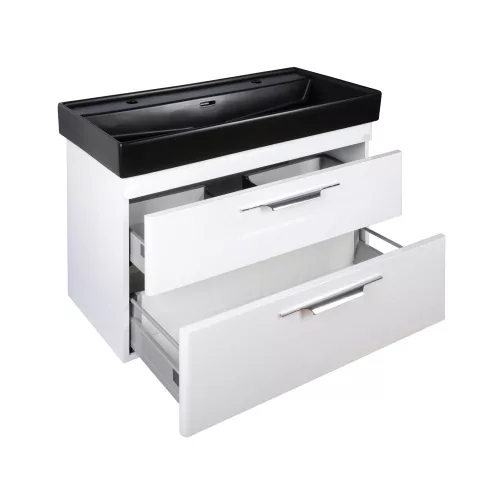 TMP LUX 100D fali fürdőszobabútor - CeraStyle SHARP FEKETE DUPLA csaplyukas mosdóval - 100 x 48 cm