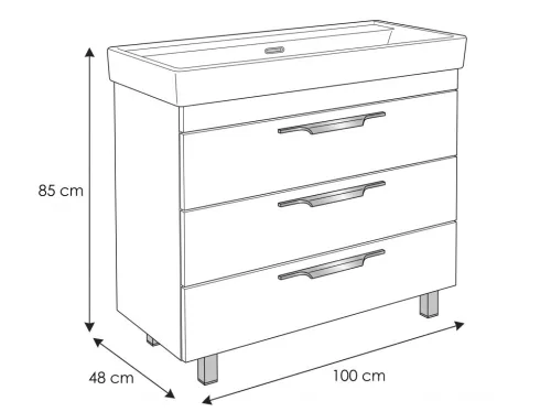 TMP TRIO 100 álló fürdőszobabútor - CeraStyle SHARP - 37500 mosdóval - 100 x 48 cm