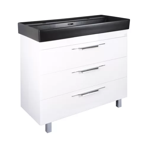 TMP TRIO 100D álló fürdőszobabútor - CeraStyle SHARP FEKETE DUPLA csaplyukas mosdóval - 100 x 48 cm