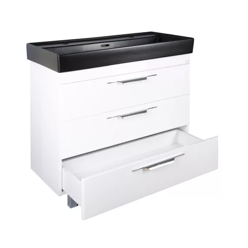 TMP TRIO 100D álló fürdőszobabútor - CeraStyle SHARP FEKETE DUPLA csaplyukas mosdóval - 100 x 48 cm