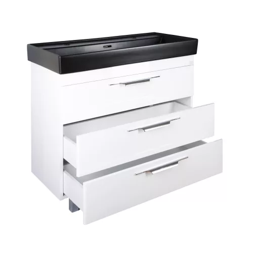 TMP TRIO 100D álló fürdőszobabútor - CeraStyle SHARP FEKETE DUPLA csaplyukas mosdóval - 100 x 48 cm