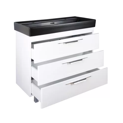 TMP TRIO 100D álló fürdőszobabútor - CeraStyle SHARP FEKETE DUPLA csaplyukas mosdóval - 100 x 48 cm