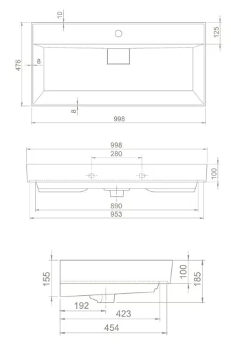 TMP TRIO 100 álló fürdőszobabútor - CeraStyle SHARP FEKETE mosdóval - 100 x 48 cm