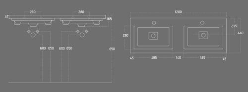 TMP FLAT 120 álló fürdőszobabútor - Sanovit ISIK 4120 DUPLA porcelán mosdóval - 120 x 44 cm