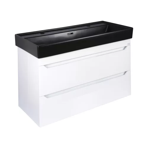 TMP SHARP 100D fali fürdőszobabútor - CeraStyle SHARP FEKETE DUPLA csaplyukas mosdóval - 100 x 48 cm