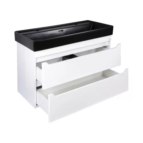 TMP SHARP 100D fali fürdőszobabútor - CeraStyle SHARP FEKETE DUPLA csaplyukas mosdóval - 100 x 48 cm
