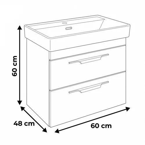 TMP LUX 60 fali fürdőszobabútor - CeraStyle SHARP FEKETE mosdóval - 60 x 48 cm