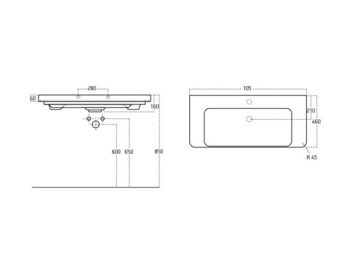 TMP SHARP 105 - FEKETE - fali fürdőszobabútor- Sanovit LUXURY 11105 mosdóval - 105 x 46 cm
