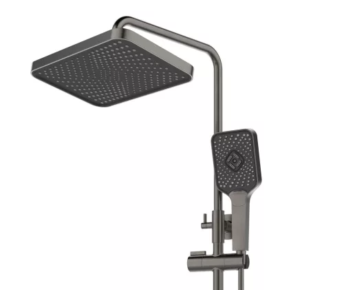 Caldo Freddo Zuhanyrendszer - CSAPTELEPPEL - szögletes - fejzuhany, zuhanyfej, gégecső - GUNMETAL