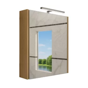   Piramida AKVA Tükrös fürdőszobai szekrény - LED világítással - FEHÉR-TÖLGY - 60 x 69 x 15 cm