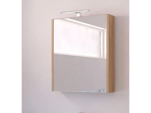 Piramida AKVA Tükrös fürdőszobai szekrény - LED világítással - FEHÉR-TÖLGY - 60 x 69 x 15 cm