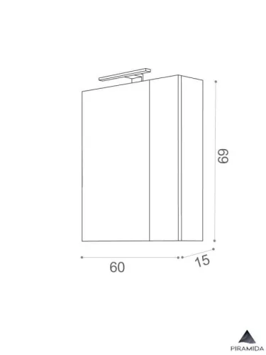 Piramida AKVA 60 R Tükrös fürdőszobai szekrény -2 ajtós kivitel - LED világítással - 60 x 69 x 13 cm