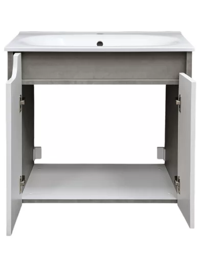 Piramida EURIDIKA fali fürdőszobabútor - műmárvány mosdóval -2 ajtós - FEHÉR-SZÜRKE -65 x 48 x 62 cm