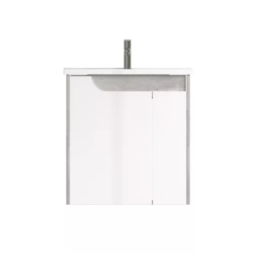 Piramida EURIDIKA fali fürdőszobabútor - műmárvány mosdóval -2 ajtós - FEHÉR-SZÜRKE -65 x 48 x 62 cm