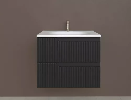 Piramida EURIDIKA fali fürdőszobabútor - műmárvány mosdóval -2 fiókos - PINO FEKETE -65 x 48 x 53 cm